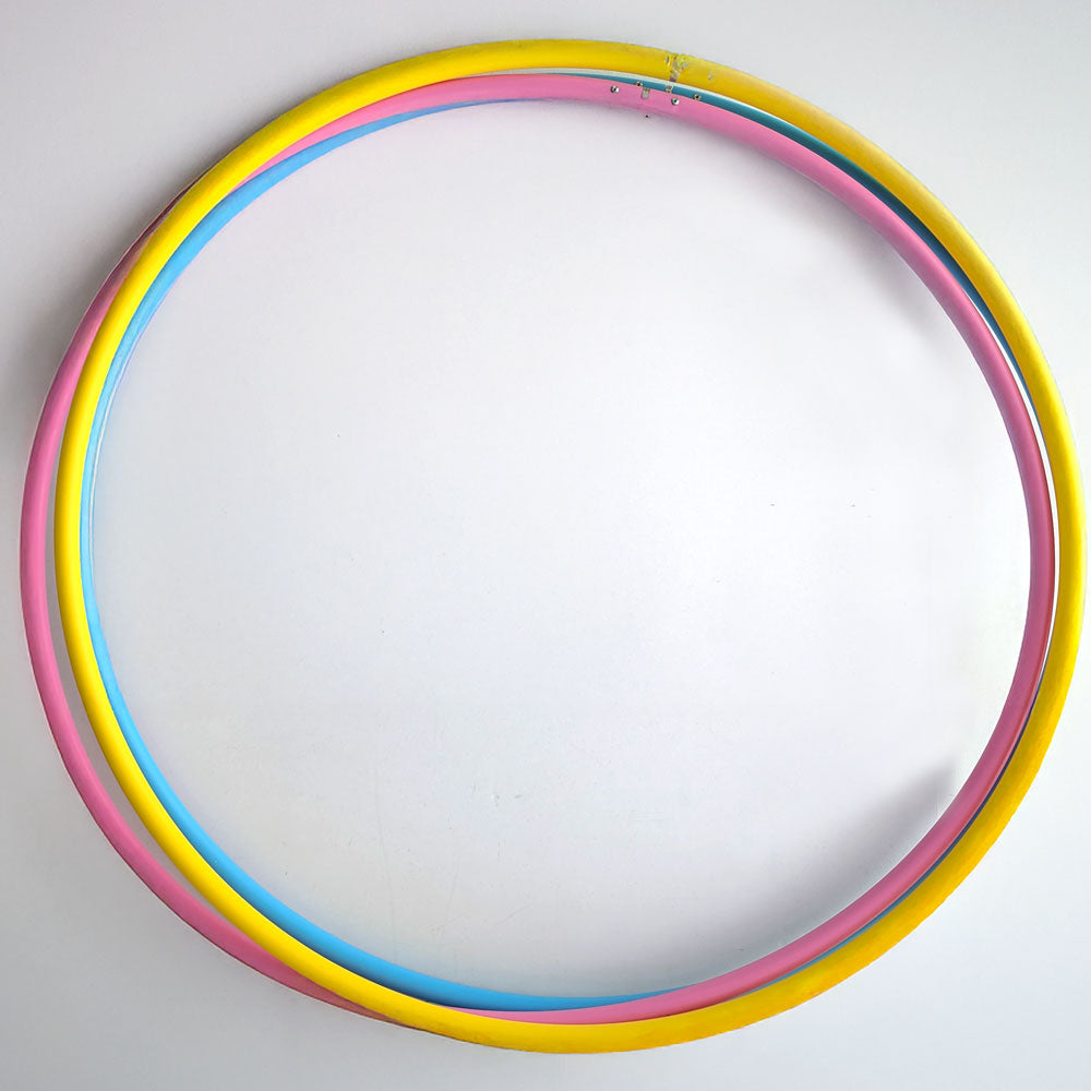 Colourful dance hula hoop value pack for all ages. These mid-weight hoops are ideal for kids' play or adults practicing arm hooping techniques. Available in twin and party packs in Australia - blue, pink and yellow.